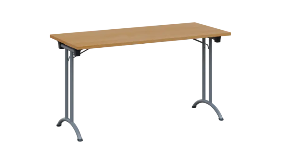 SLA 140 lak skládací jednací stůl 1394x600, deska 25 mm, podnož stříbrný lak, deska buk royal